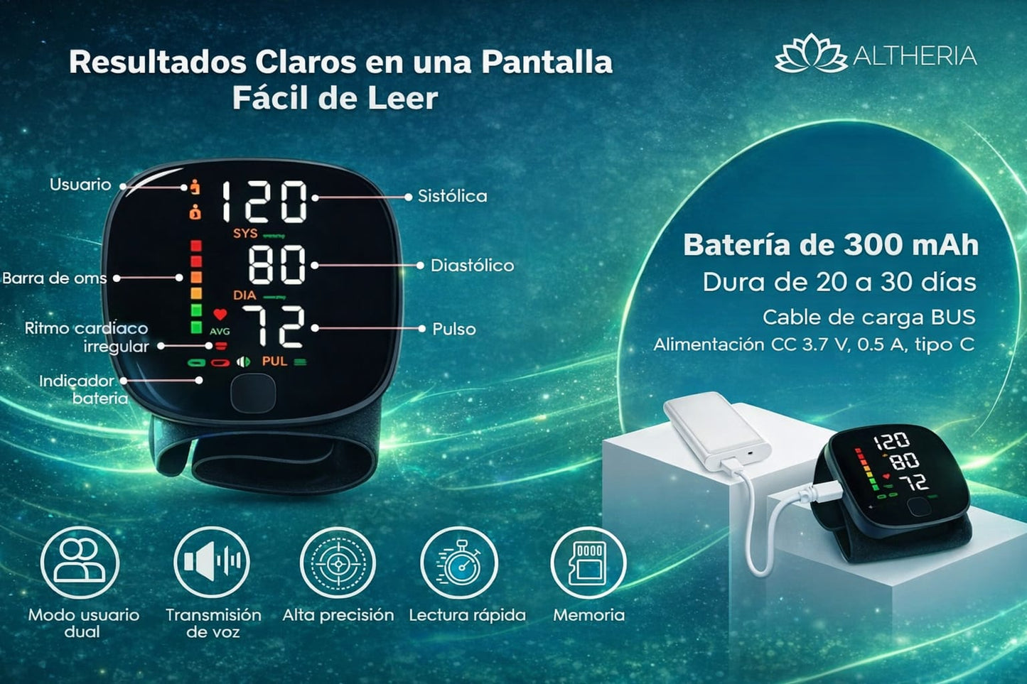 Medidor Tensión Arterial  de muñeca Con VOZ ESPAÑOL